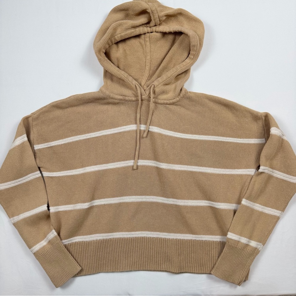 C&C California Striped Knit Crop Hoodie Sweater Cotten Linen Blend Size M EUC